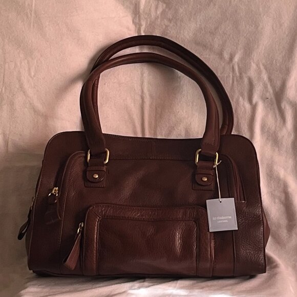 NWT Liz Claiborne Shoulder Caramel Brown Leather Satchel Purses - Picture 7 of 7